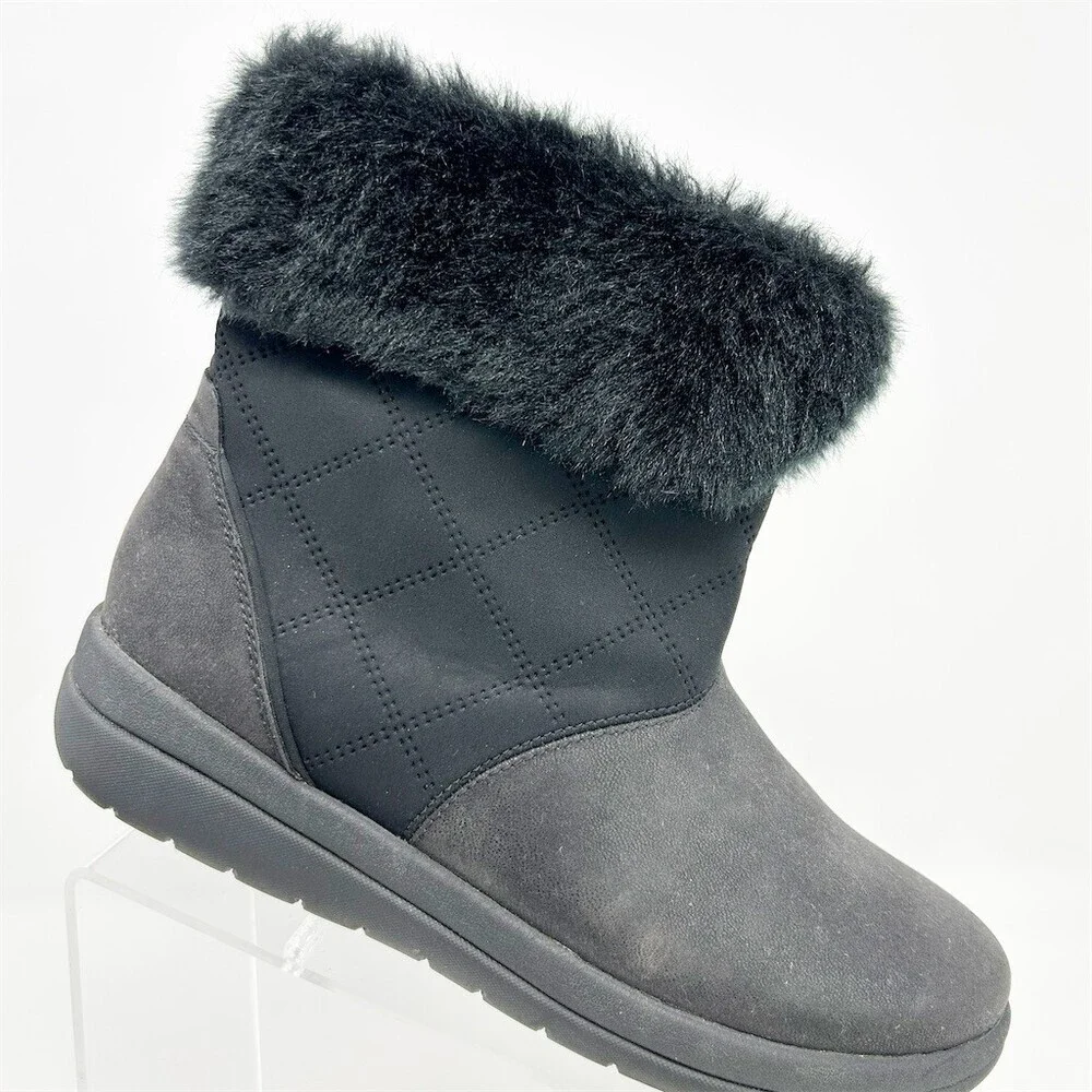Clarks Cloudsteppers Cabrini Reef Black Faux Fur Cuff Ankle Booties Size 9
